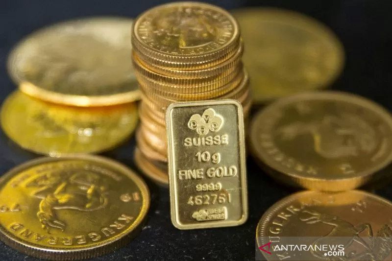 Harga emas terdongkrak 9,9 dolar dipicu ketegangan Ukraina, aksi jual saham