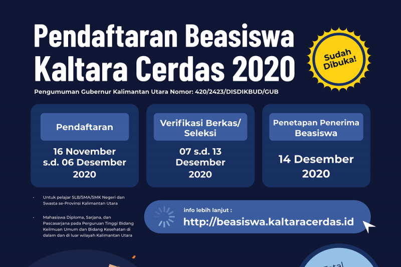 Pendaftaran Kaltara Cerdas 2020 Dibuka
