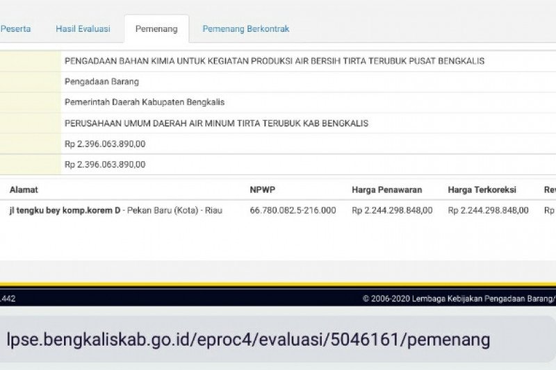 Tender bahan kimia, Pokja LPSE Bengkalis diduga menangkan rekanan tak ...
