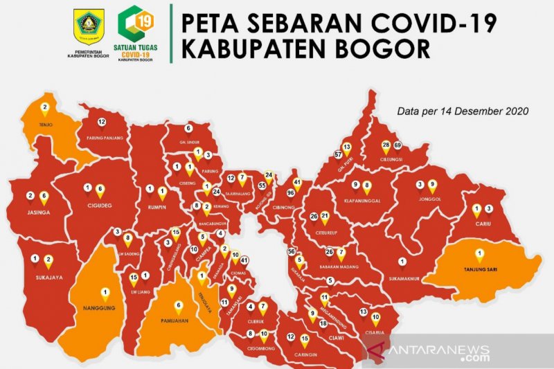 35 kecamatan di Kabupaten Bogor status zona merah