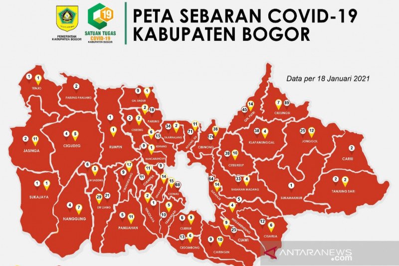 Semua wilayah di Kabupaten Bogor berstatus zona merah COVID-19