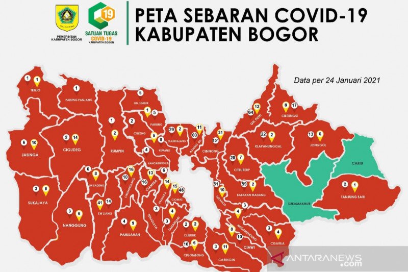 Hampir sepekan merah, Kabupaten Bogor terdapat zona hijau