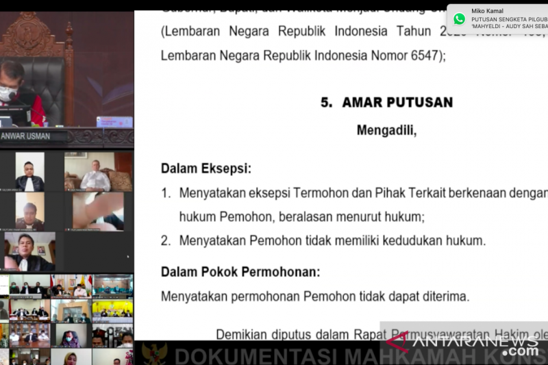 MK juga tolak gugatan yang diajukan Cagub Sumbar Nasrul Abit-Indra Catri