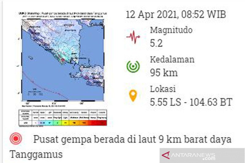 Gempa Magnitudo 5 2 Guncang Lampung Antara News