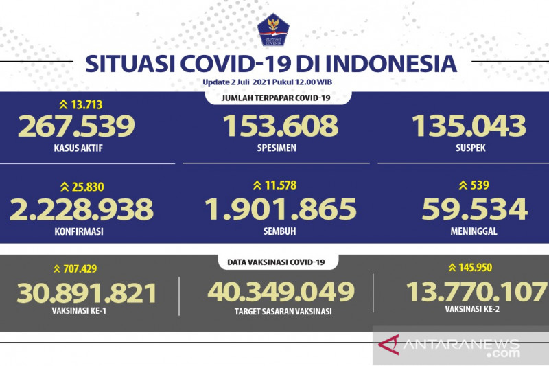 Positif COVID-19 di Indonesia tambah 25.830 dan sembuh 11.578 orang