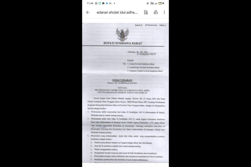 Pemkab Sumbawa Barat izinkan salat Idul Adha di lapangan terbuka