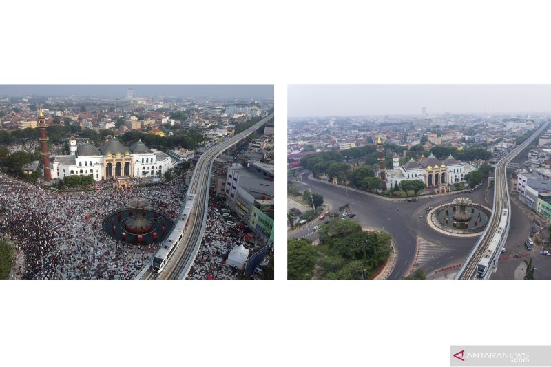 Suasana pusat kota Palembang saat Idul Adha