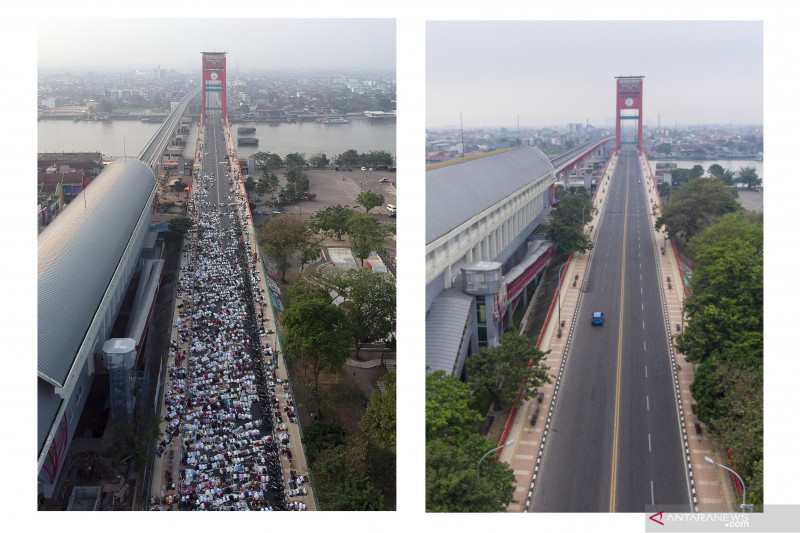 Suasana pusat kota Palembang saat Idul Adha