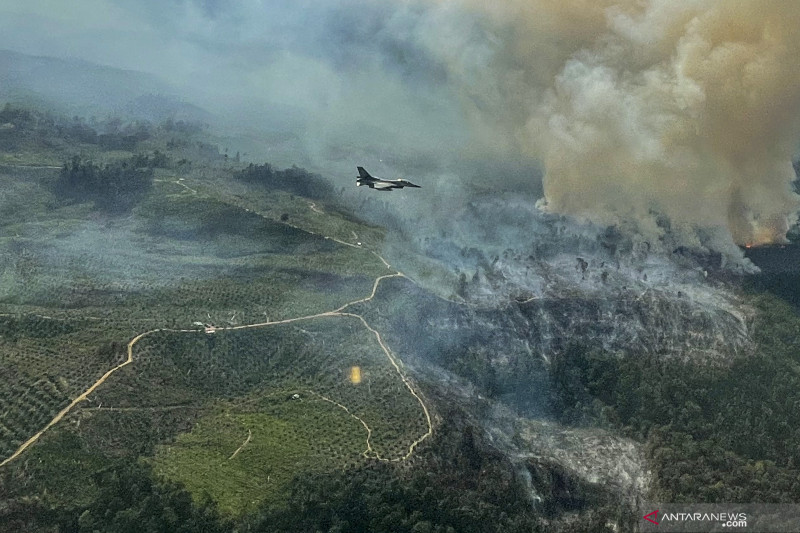 Pilot Pesawat tempur F-16 TNI AU temukan titik api kebakaran hutan dan lahan di Riau