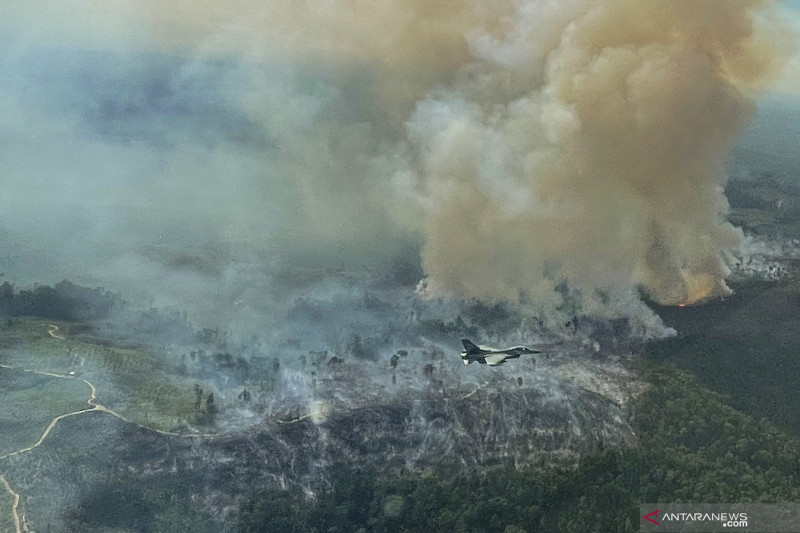 Pilot Pesawat tempur F-16 TNI AU temukan titik api kebakaran hutan dan lahan di Riau