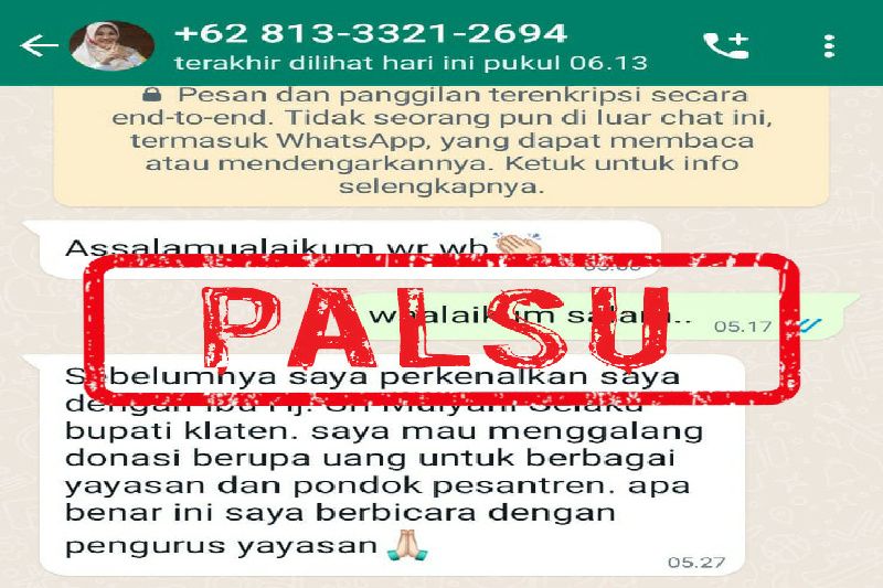 Akun dipalsukan, Beredar foto profil Bupati Klaten disalahgunakan via WA