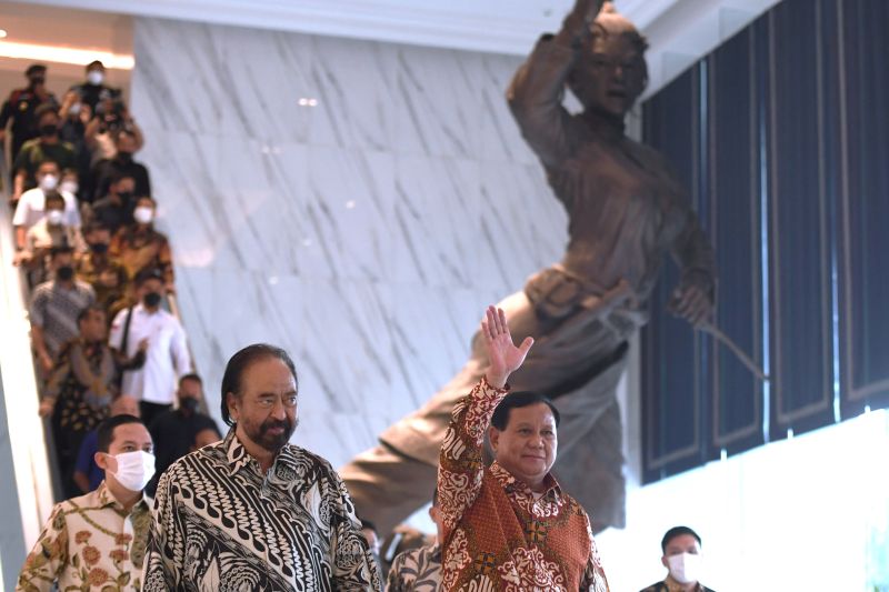 Surya Paloh kunjungi Prabowo Subianto di Hambalang pada Minggu