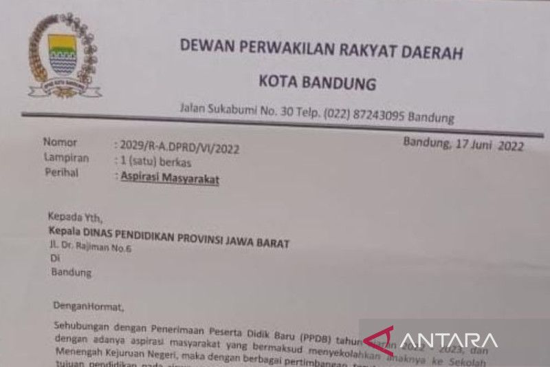 Beredar surat dari anggota DPRD Kota Bandung isi 'titipkan' siswa ke Disdik Jabar