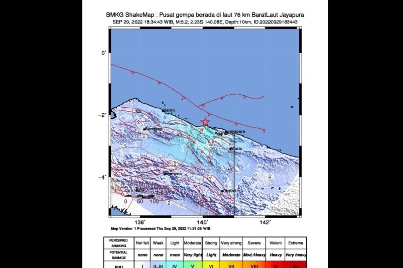 Gempa bumi Magnitudo 4,8 guncang Pegunungan Arfak