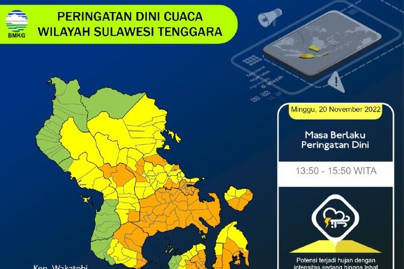 BMKG sebut sejumlah daerah di Sultra diprakirakan hujan lebat