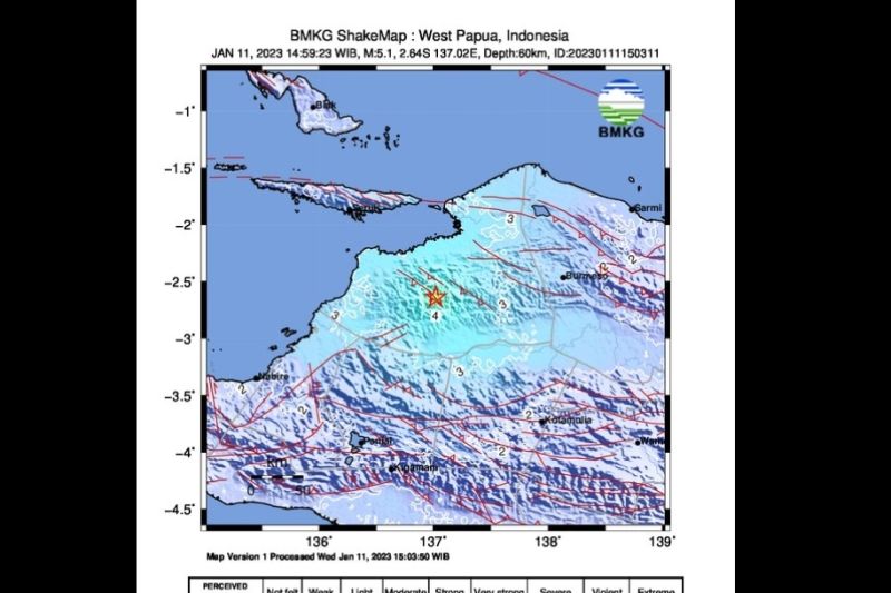 Gempa darat magnitudo 5,1 guncang Papua