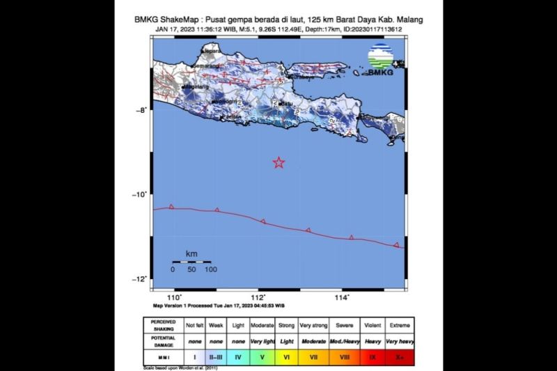 Gempa Magnitudo 5,1 guncang wilayah Malang