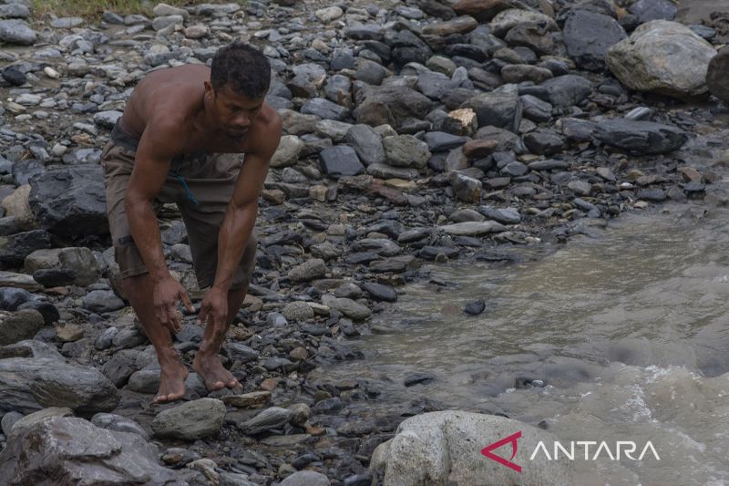 Penambang Batu Kali Tradisional di Sigi