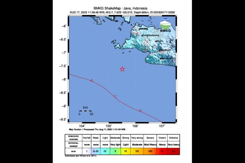 Gempa M5,7 guncang wilayah barat daya Banten