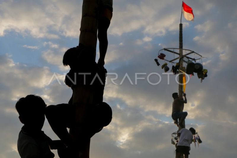 Lomba panjat pinang semarak HUT RI di Lombok Tengah