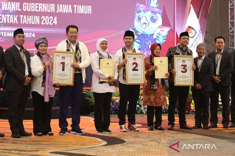 KPU Jatim menetapkan nomor urut pasangan cagub dan cawagub Jawa Timur