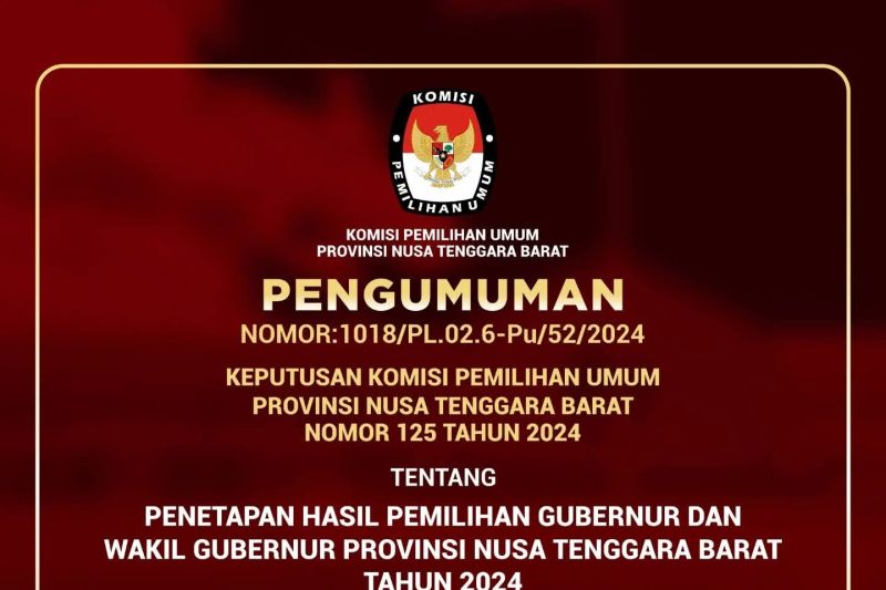 Pengumuman rekapitulasi hasil penghitungan perolehan suara pilkada Gubernur dan Wakil Gubernur NTB 2024