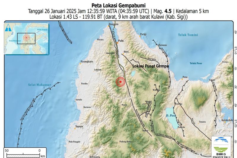 BMKG: Gempa magnitudo 4,5 di Sigi akibat aktivitas sesar 'Palu Koro ...
