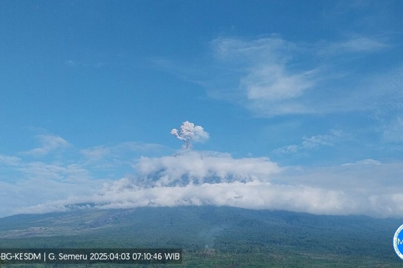Kamis pagi, Gunung Semeru erupsi dengan letusan 900 meter di atas puncak