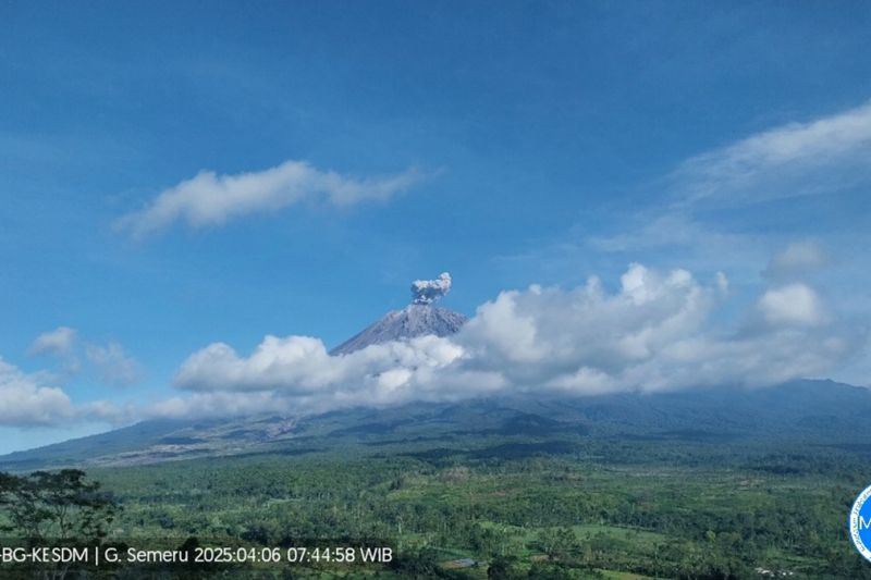 Gunung Semeru hari ini erupsi tiga kali dengan tinggi letusan hingga 600 meter