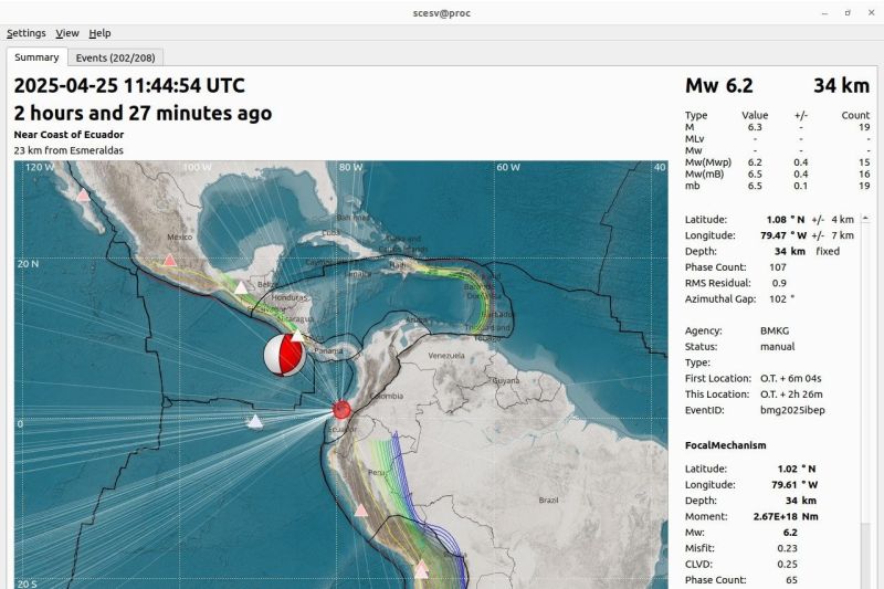 Gempa hari ini di Ekuador magnitudo 6,2, BMKG: Indonesia tidak terpengaruh