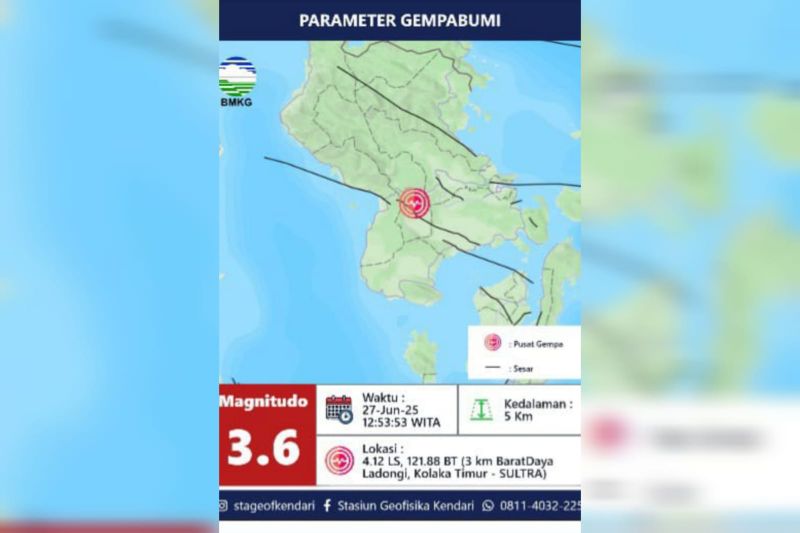 Info gempa hari ini baru saja: Koltim tiga kali diguncang gempa akibat sesar aktif