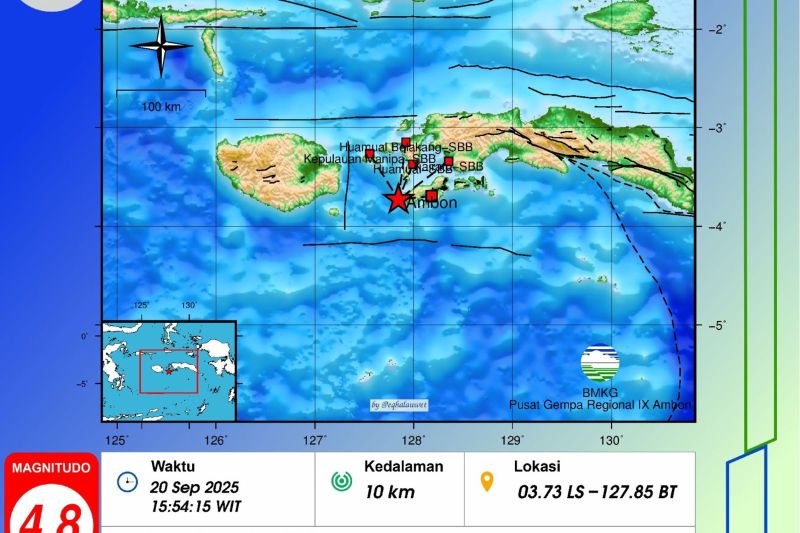 Info gempa hari ini baru saja M4,8 di Ambon tak berpotensi tsunami