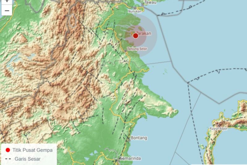 Info gempa bumi hari ini baru saja M4,4 terjadi di Tarakan Kaltara