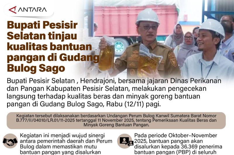 Bupati Pesisir Selatan tinjau kualitas bantuan pangan di Gudang Bulog Sago