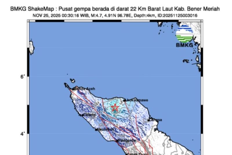 Gempa hari ini M4,7 guncang Bener Meriah Aceh
