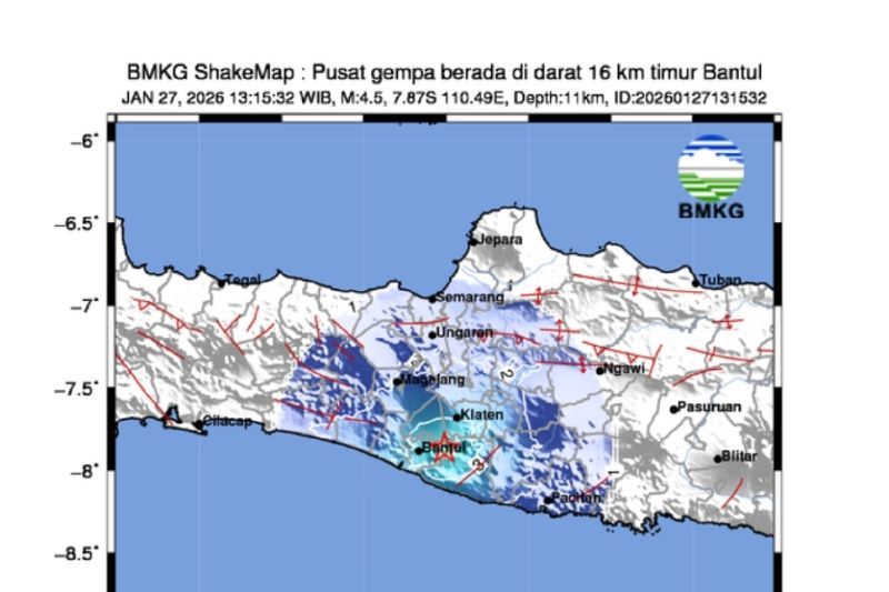 Gempa Jogja terkini 2 menit yang lalu M4,5