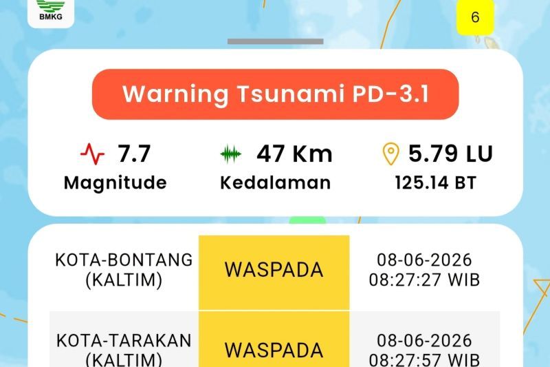 Kota Tarakan berstatus waspada pascagempa magnitudo 7,7