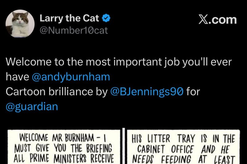 Larry the Cat sambut Andy Burham dan minta dirawat