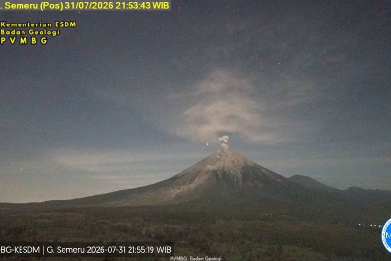 Gunung Semeru erupsi dengan tinggi letusan 800 meter di atas puncak