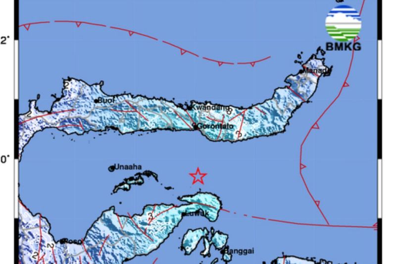 Gempa magnitudo 5,4 guncang wilayah perairan Pulau Puah, Sulteng