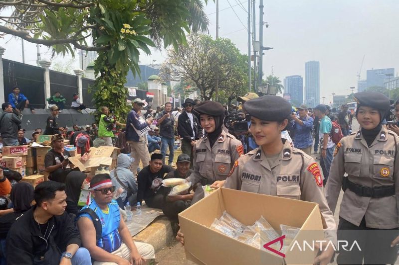 Senyum Polwan dan sekotak nasi untuk pejuang aspirasi di DPR
