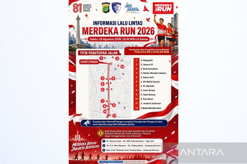 Rekayasa lalu lintas saat Merdeka Run 2026 di Jakarta