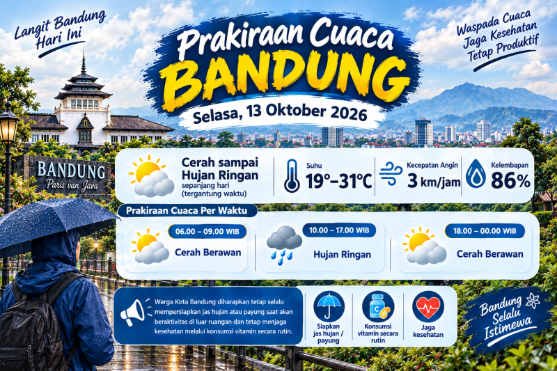 Prakiraan cuaca Bandung hari ini: Sempat cerah berawan, Sedia payung mulai jam 10
