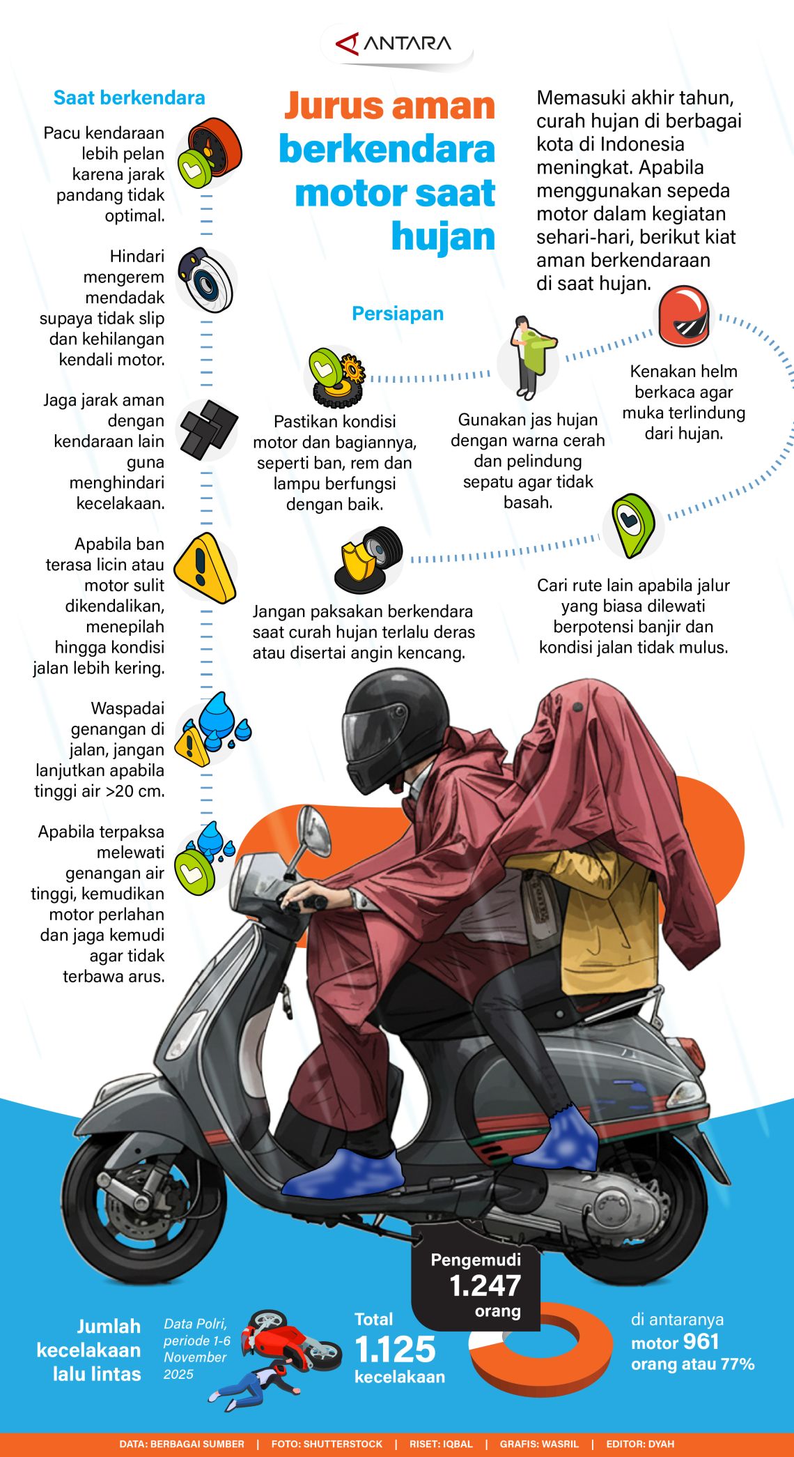 Jurus aman berkendara motor saat hujan