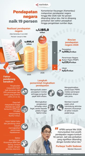 Pendapatan negara naik 19 persen